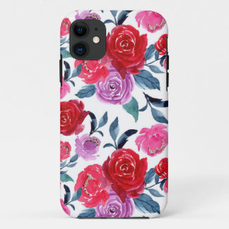 Rode Paarse Waterverf Floral Case-Mate iPhone Case