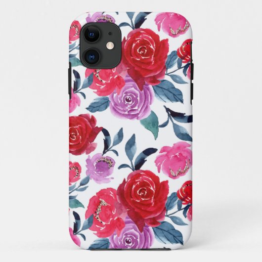 Rode Paarse Waterverf Floral Case-Mate iPhone Case (Achterkant)