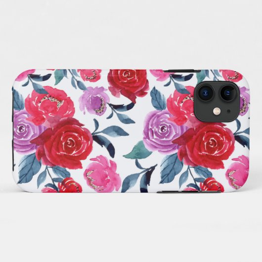 Rode Paarse Waterverf Floral Case-Mate iPhone Case (Achterkant (horizontaal))