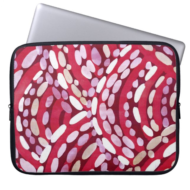 Rode paarse witte halve cirkel dot laptop sleeve (Voorkant)