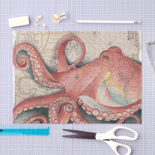 Rode Pacifische octopus- kaart Tissuepapier (Craft)