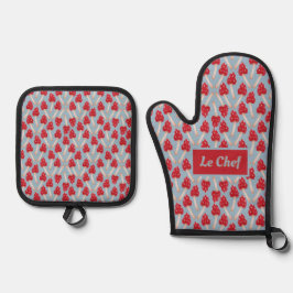 Rode Paddenstoel - Blauw & Rood Ovenwant & Pannenlap Set