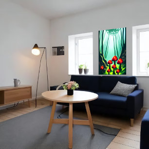 Rode paddenstoel in het bos AI Art Poster