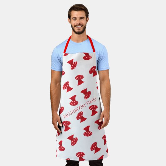 Rode paddenstoel schort (Gedragen)