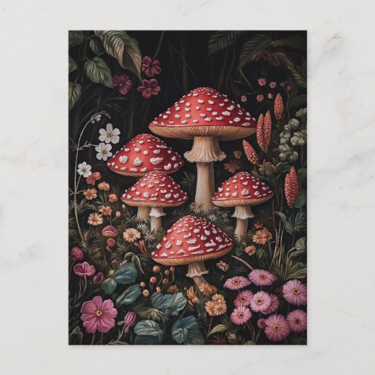 Rode paddenstoelen in een Fantasy Forest Briefkaart (Voorkant)
