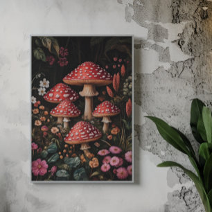 Rode paddenstoelen in een Fantasy Forest Poster