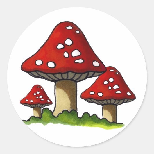 Rode paddenstoelen, Paddestoel: Uit de vrije hand  Ronde Sticker (Voorkant)
