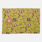 Rode Paddenstoelen Patroon Monogram Initiaal Theedoek (Horizontaal)