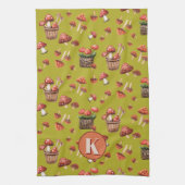 Rode Paddenstoelen Patroon Monogram Initiaal Theedoek (Verticaal)