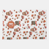 Rode Paddenstoelen Patroon Monogram Initiaal Theedoek (Horizontaal)