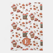 Rode Paddenstoelen Patroon Monogram Initiaal Theedoek (Verticaal)