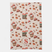 Rode Paddenstoelen Patroon Monogram Initiaal Theedoek (Verticaal)