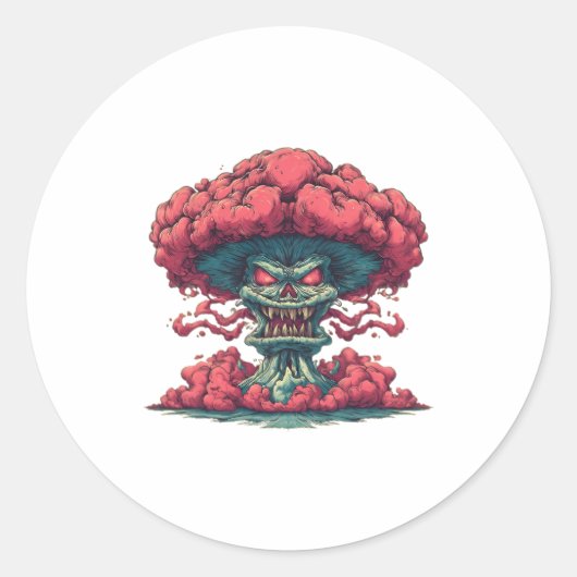 Rode Paddenstoelwolk Monster Sticker (Voorkant)