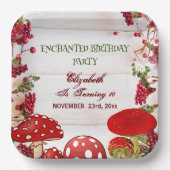 Rode Paddestoel Berry Garden Paddestoel Verjaardag Papieren Bordje (Voorkant)