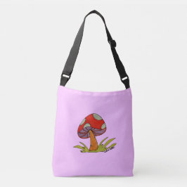 Rode paddestoel met lichtpaarse achtergrond tote b crossbody tas