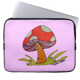 Rode paddestoel met paarse achtergrond laptop sleeve