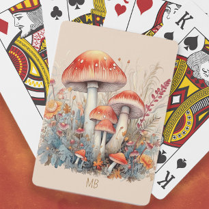 Rode paddestoelen bos paddenstoelen monogram pokerkaarten