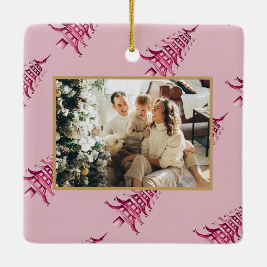 Rode Pagoda Kerstbomen 2-foto Vrede op Aarde Keramisch Ornament (Achterkant)