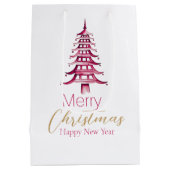 Rode Pagoda Kerstboom Gift Bag Medium Cadeauzakje (Achterkant)