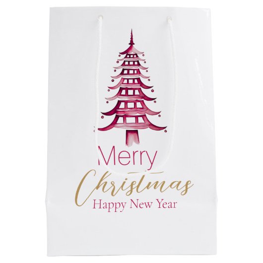 Rode Pagoda Kerstboom Gift Bag Medium Cadeauzakje (Achterkant)