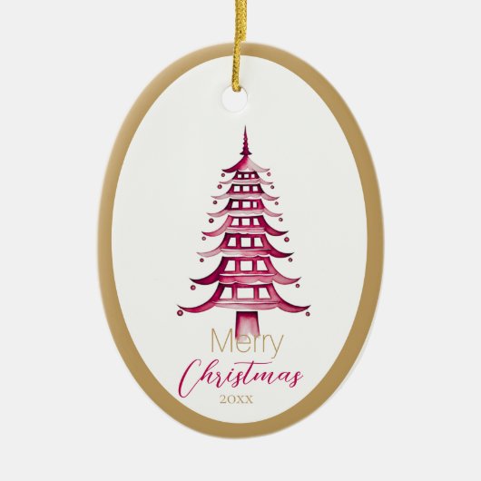 Rode Pagode Kerstboom Ornament (Voorkant)