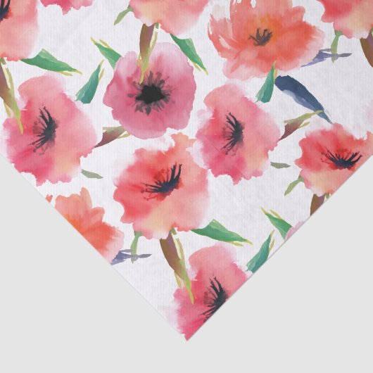 Rode Painted Poppies Waterverf Bloemen Tissuepapier (Detail)