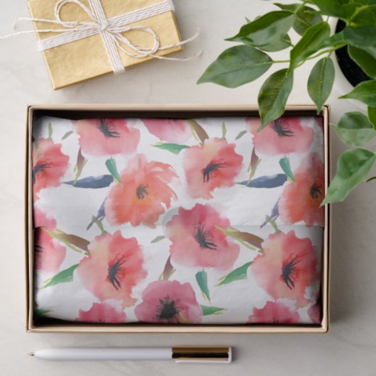 Rode Painted Poppies Waterverf Bloemen Tissuepapier (Geschenk)