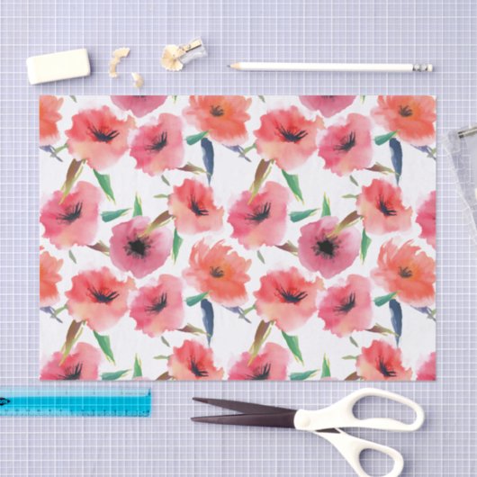 Rode Painted Poppies Waterverf Bloemen Tissuepapier (Craft)