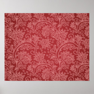Rode Paisley Damast Ontwerper Bloem Klassieker Poster