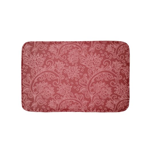 Rode Paisley Damast Ontwerper Bloemig Klassiek Vin Badmat (Voorkant)