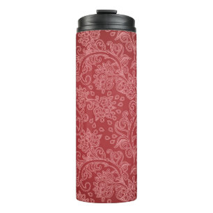 Rode Paisley Damast Ontwerper Bloemig Klassiek Vin Thermosbeker