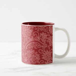 Rode Paisley Damast Ontwerper Bloemig Klassiek Vin Tweekleurige Koffiemok