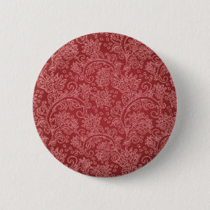 Rode Paisley Damast Ontwerper Bloemige Klassieker Ronde Button 5,7 Cm