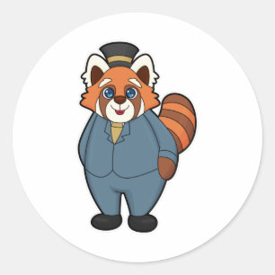 Rode panda als bruidegom met hoed ronde sticker