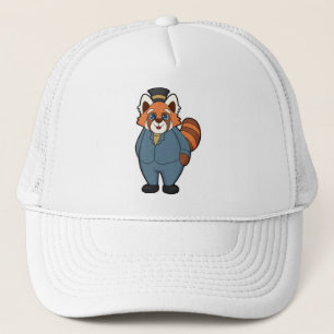 Rode panda als bruidegom met hoed trucker pet