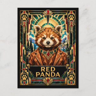 Rode Panda, Art Deco Wilde Dieren Briefkaart