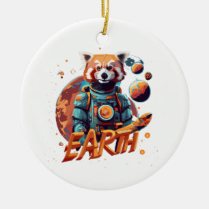 Rode panda astronaut keramisch ornament