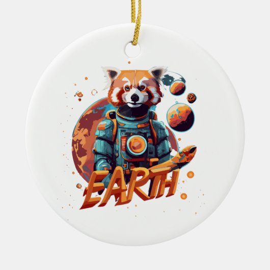 Rode panda astronaut keramisch ornament (Voorkant)