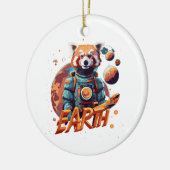Rode panda astronaut keramisch ornament (Links)