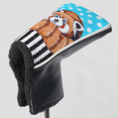 Rode panda-beer blauwe haarvlek golfheadcover (3/4 voorkant)