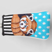 Rode panda-beer blauwe haarvlek golfheadcover (Voorkant)