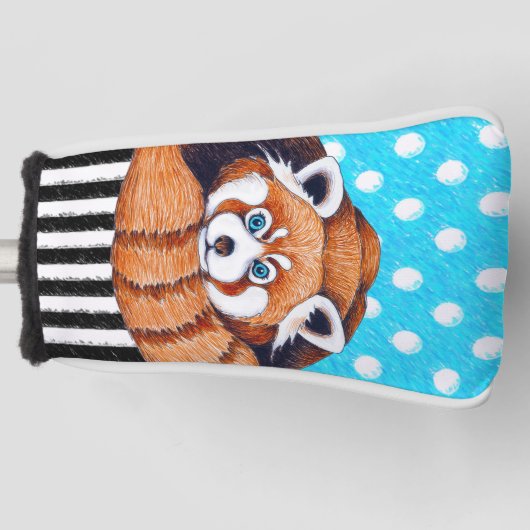 Rode panda-beer blauwe haarvlek golfheadcover (Voorkant)