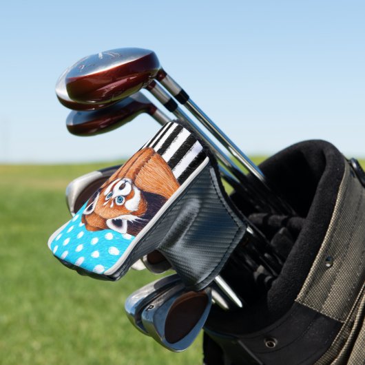 Rode panda-beer blauwe haarvlek golfheadcover (Insitu)