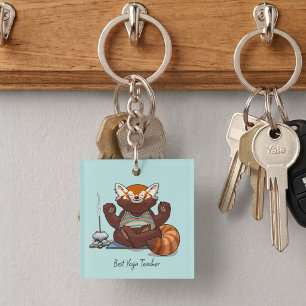 Rode Panda Beste Yoga Leraren Cadeau Dier Kunstwer Sleutelhanger
