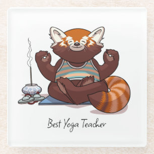 Rode Panda Beste Yoga Leraren Cadeau Dieren Kunstw Glazen Onderzetter