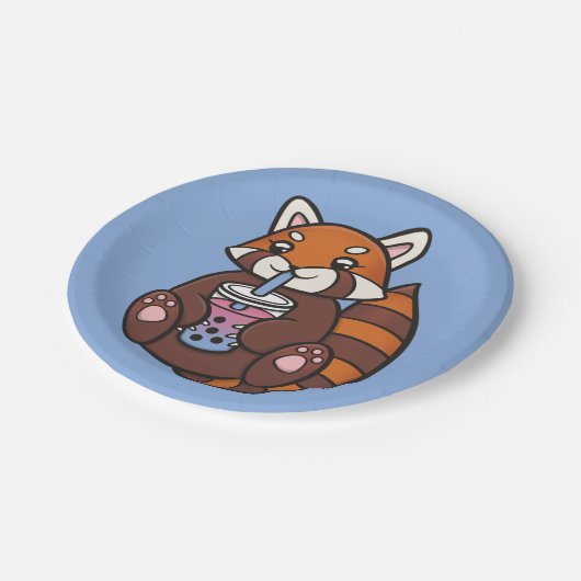 Rode Panda & Bubble Theepapier Borden Papieren Bordje (Gekanteld)