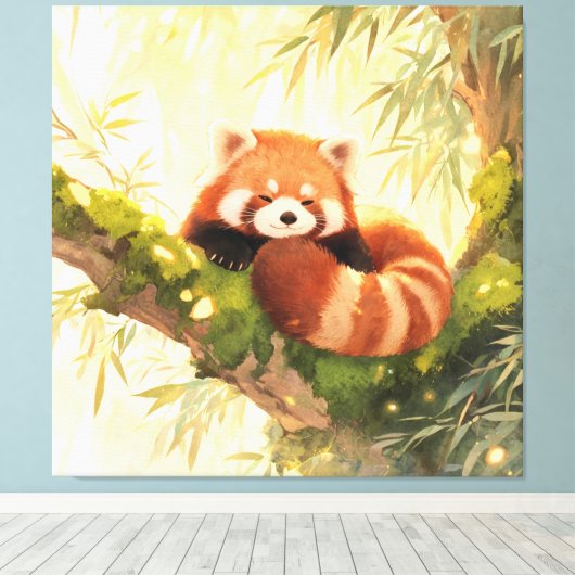 Rode panda canvas afdruk (Insitu (Houten vloer))