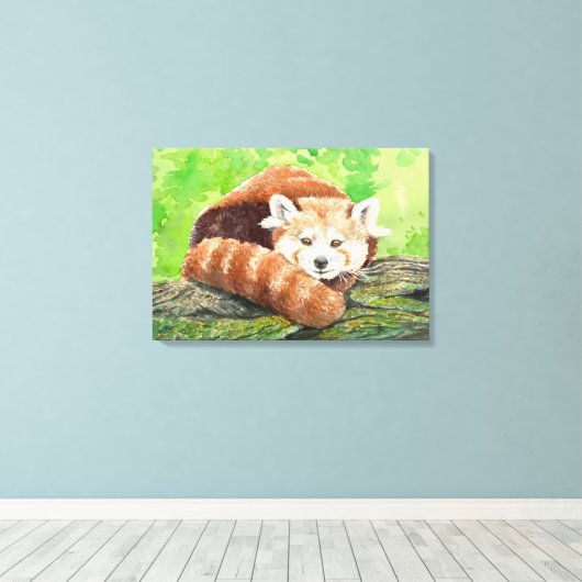 Rode panda canvas afdruk (Insitu (Houten vloer))