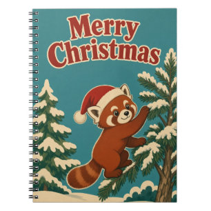 Rode Panda Denneboord Rand Dier Kerstmis Notitieboek