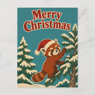 Rode Panda Dennenrand Dier Kerstmis Briefkaart
